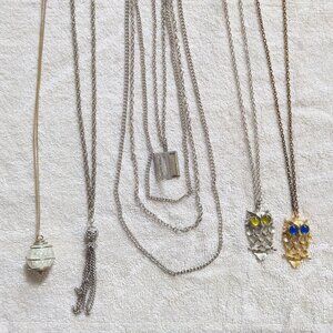 Vintage Necklaces - Lot of 5 - Owls, Locket, Glass Orb